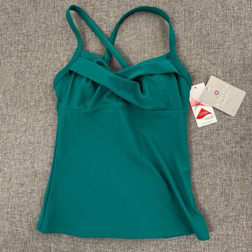 ATHLETA Green Twista Tankini Sporty Top Nylon & Lycra 32 B/C Tall Removable Pads